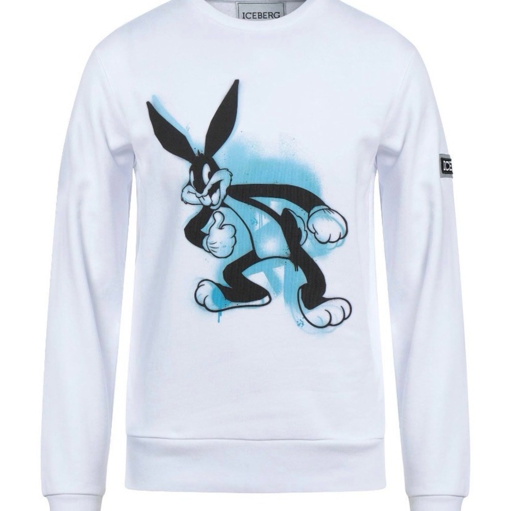 Iceberg White Crewneck Sweatshirt with Black and Blue Graphic